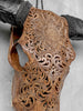 Brown Carved Buffalo Skull with Floral Motif — Handcrafted Wall Art - Skull,A/102
