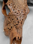 Brown Carved Buffalo Skull with Floral Motif — Handcrafted Wall Art - Skull,A/102