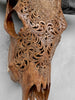Brown Carved Buffalo Skull with Floral Motif — Handcrafted Wall Art - Skull,A/102