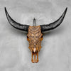 Carved Buffalo Skull with Horns – Real Bone Wall Art from Bali | Badong Motif | Tribal Home Decor | Ethically Sourced Skull - Skull,A/110