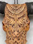 Carved Buffalo Skull with Horns – Real Bone Wall Art from Bali | Badong Motif | Tribal Home Decor | Ethically Sourced Skull - Skull,A/110