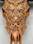 Carved Buffalo Skull with Horns – Real Bone Wall Art from Bali | Badong Motif | Tribal Home Decor | Ethically Sourced Skull - Skull,A/110