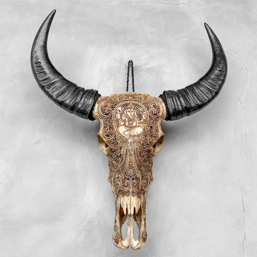Caved Waterbuffalo Skulls with Ganesha Carving Skull,A/091