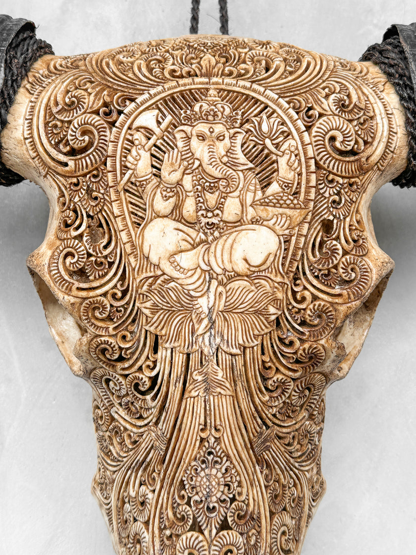 Caved Waterbuffalo Skulls with Ganesha Carving Skull,A/091