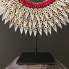 SN7 - Decorative Shell necklace on custom stand - Large white cut shells & - Shells & Red Beads - 23/SN/013