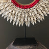 SN7 - Decorative Shell necklace on custom stand - Large white cut shells & - Shells & Red Beads - 23/SN/14