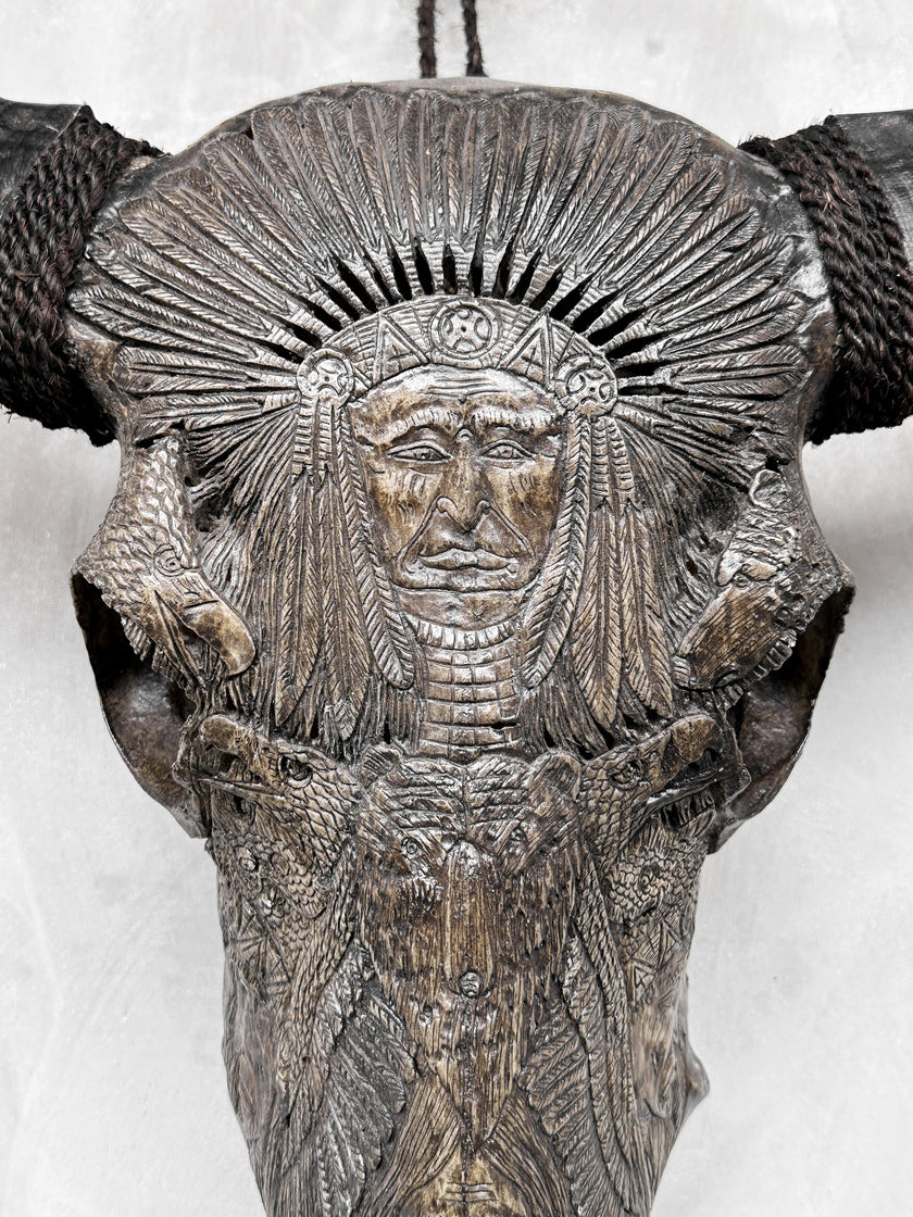 Caved Waterbuffalo Skulls with INdian Carving Skull,A/098