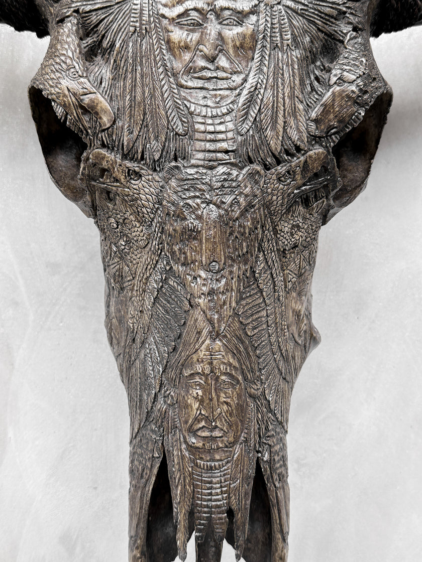 Caved Waterbuffalo Skulls with INdian Carving Skull,A/098