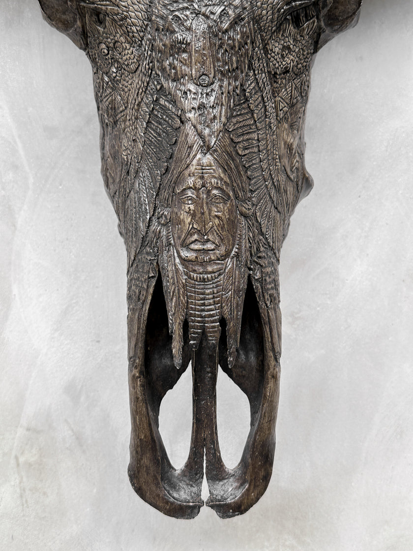 Caved Waterbuffalo Skulls with INdian Carving Skull,A/098
