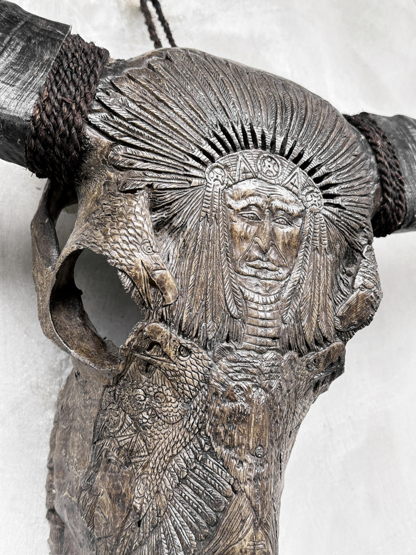 Caved Waterbuffalo Skulls with INdian Carving Skull,A/098