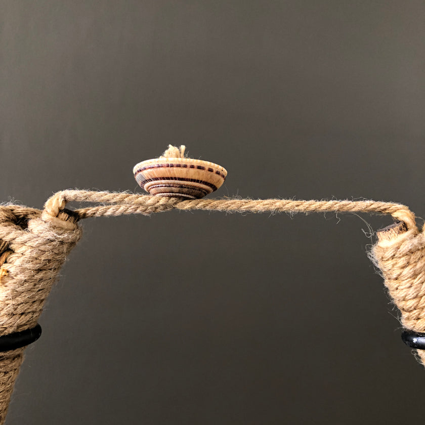 SN11 - Decorative Shell Necklace on a custom Stand - Large Burnt Orange Miter and Natural Fibres - 23/SN/022