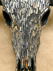 Silver Mirror Buffalo Skull Wall Art – Horned Decorative Head for Boho, Glam, Western, Industrial, or Contemporary Interiors - Skull,A/132