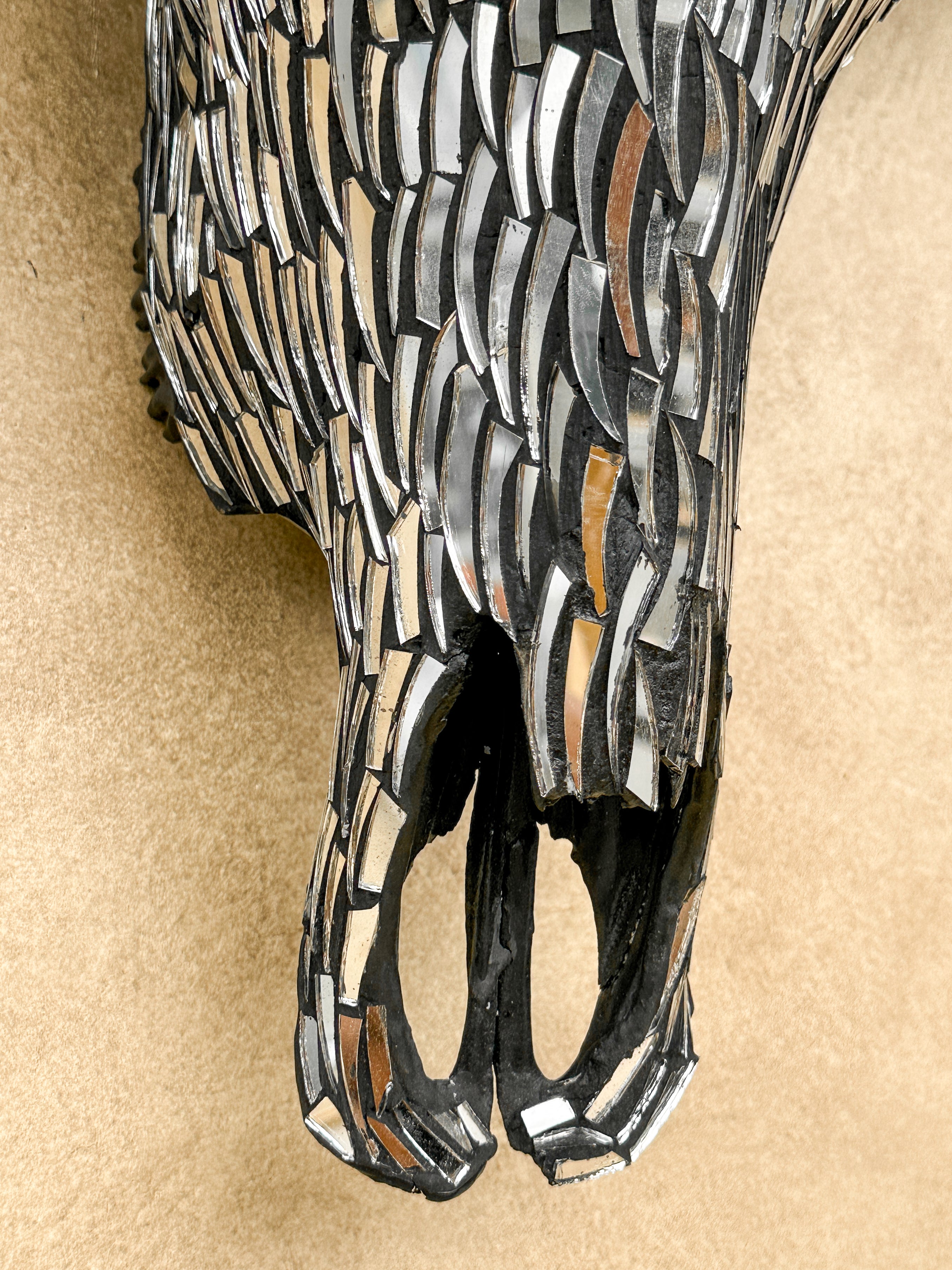 Silver Mirror Buffalo Skull Wall Art – Horned Decorative Head for Boho, Glam, Western, Industrial, or Contemporary Interiors - Skull,A/132