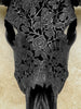 Black Carved Buffalo Skull with Rose Motif — Handcrafted Wall Art - Skull,A/106