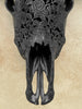 Black Carved Buffalo Skull with Rose Motif — Handcrafted Wall Art - Skull,A/106