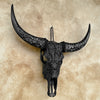 Black Carved Buffalo Skull with Rose Motif — Handcrafted Wall Art - Skull,A/106