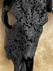 Black Carved Buffalo Skull with Rose Motif — Handcrafted Wall Art - Skull,A/106