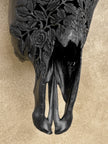 Black Carved Buffalo Skull with Rose Motif — Handcrafted Wall Art - Skull,A/106
