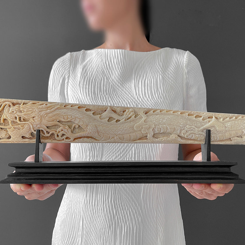 Carved Tusks 23/EX/007 Carving dragon phoenix