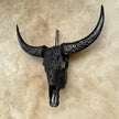 Black Carved Buffalo Skull with Rose Motif — Handcrafted Wall Art - Skull,A/106