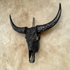 Black Carved Buffalo Skull with Rose Motif — Handcrafted Wall Art - Skull,A/106