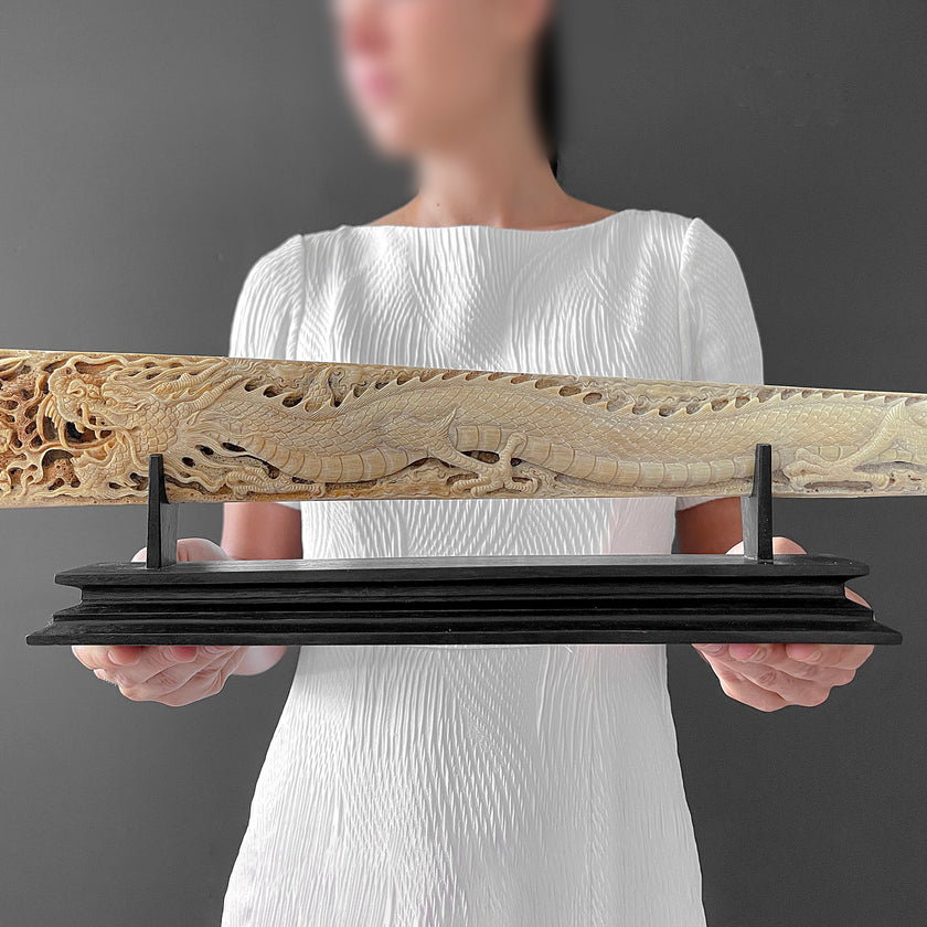 Carved Tusks 23/EX/008 Carving dragon phoenix