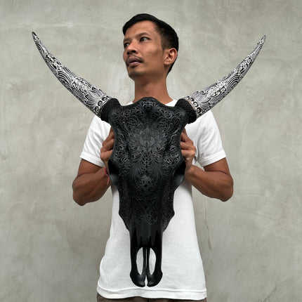 Cow & Horns Carved Big Lotus - Skull,A/040