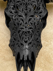 Black Carved Buffalo Skull with Tradball Motif — Handcrafted Statement Piece - Skull,A/105
