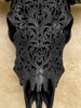 Black Carved Buffalo Skull with Tradball Motif — Handcrafted Statement Piece - Skull,A/105