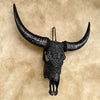 Black Carved Buffalo Skull with Tradball Motif — Handcrafted Statement Piece - Skull,A/105