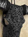 Black Carved Buffalo Skull with Tradball Motif — Handcrafted Statement Piece - Skull,A/105