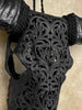 Black Carved Buffalo Skull with Tradball Motif — Handcrafted Statement Piece - Skull,A/105