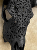 Black Carved Buffalo Skull with Tradball Motif — Handcrafted Statement Piece - Skull,A/105