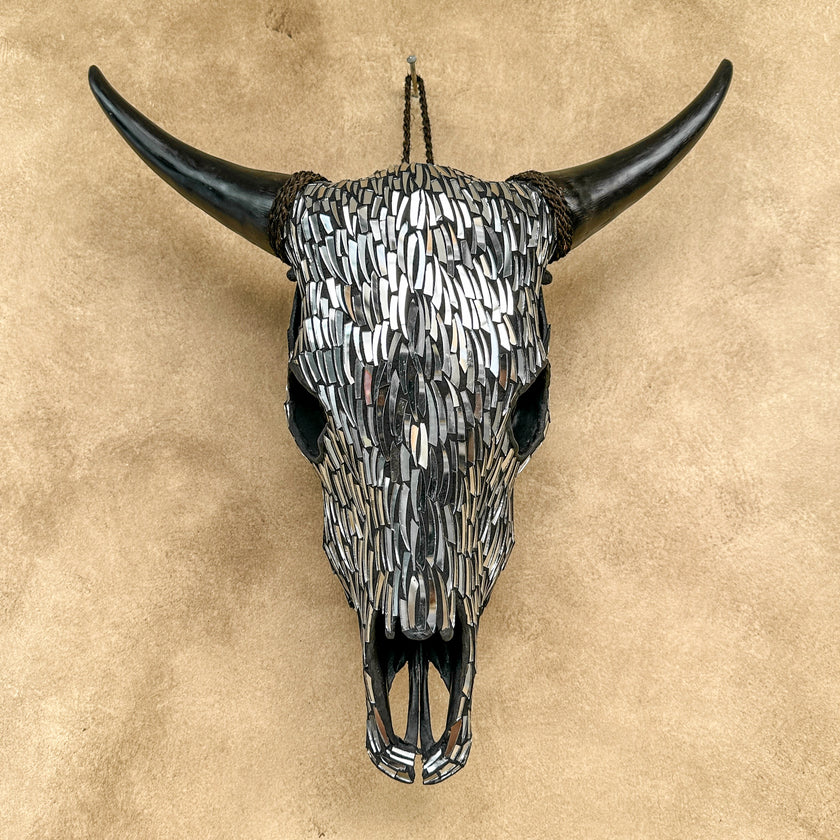Silver Mosaic Cow Skull | Taxidermy Wall Art for Modern Boho or Western Decor
