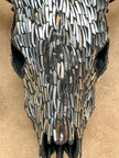 Silver Mosaic Cow Skull – Handcrafted Wall Decor for Boho, Nature-Inspired, or Eclectic Interiors - Skull,A/122
