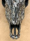 Silver Mosaic Cow Skull – Handcrafted Wall Decor for Boho, Nature-Inspired, or Eclectic Interiors - Skull,A/122