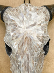 White Mosaic Cow Skull Wall Decor – Handmade Decorative Skull with Horns for Neutral, Boho, or Western Style Interiors - Skull,A/126