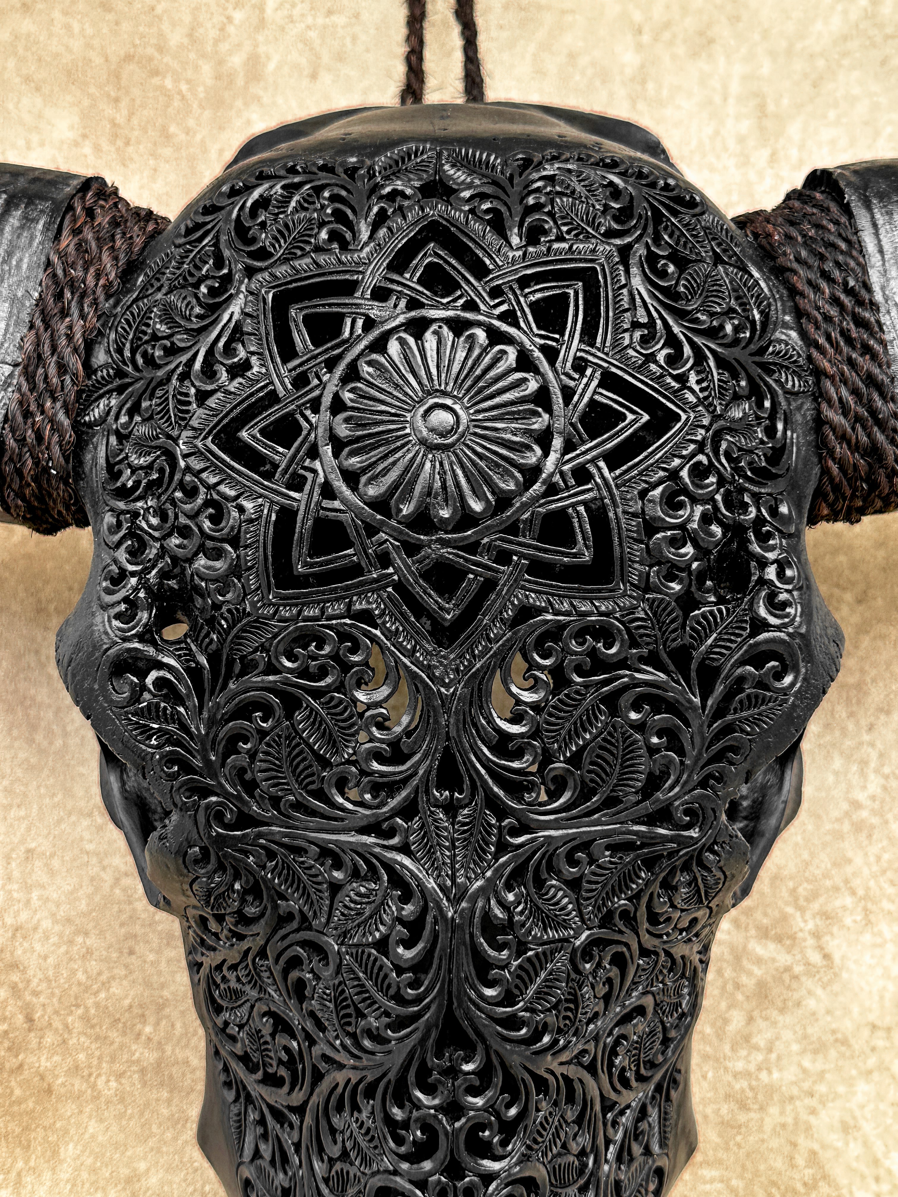 Caved Waterbuffalo Skulls with Star Mandala Carving Skull,A/090