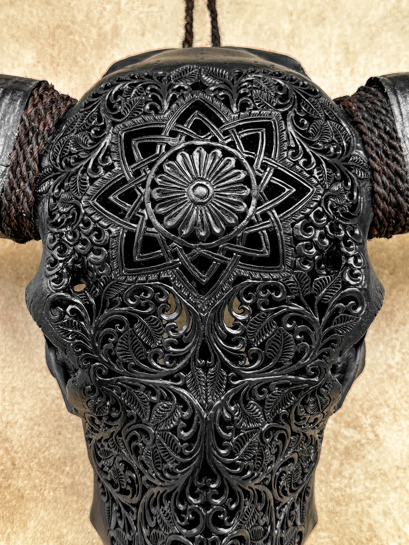 Caved Waterbuffalo Skulls with Star Mandala Carving Skull,A/090