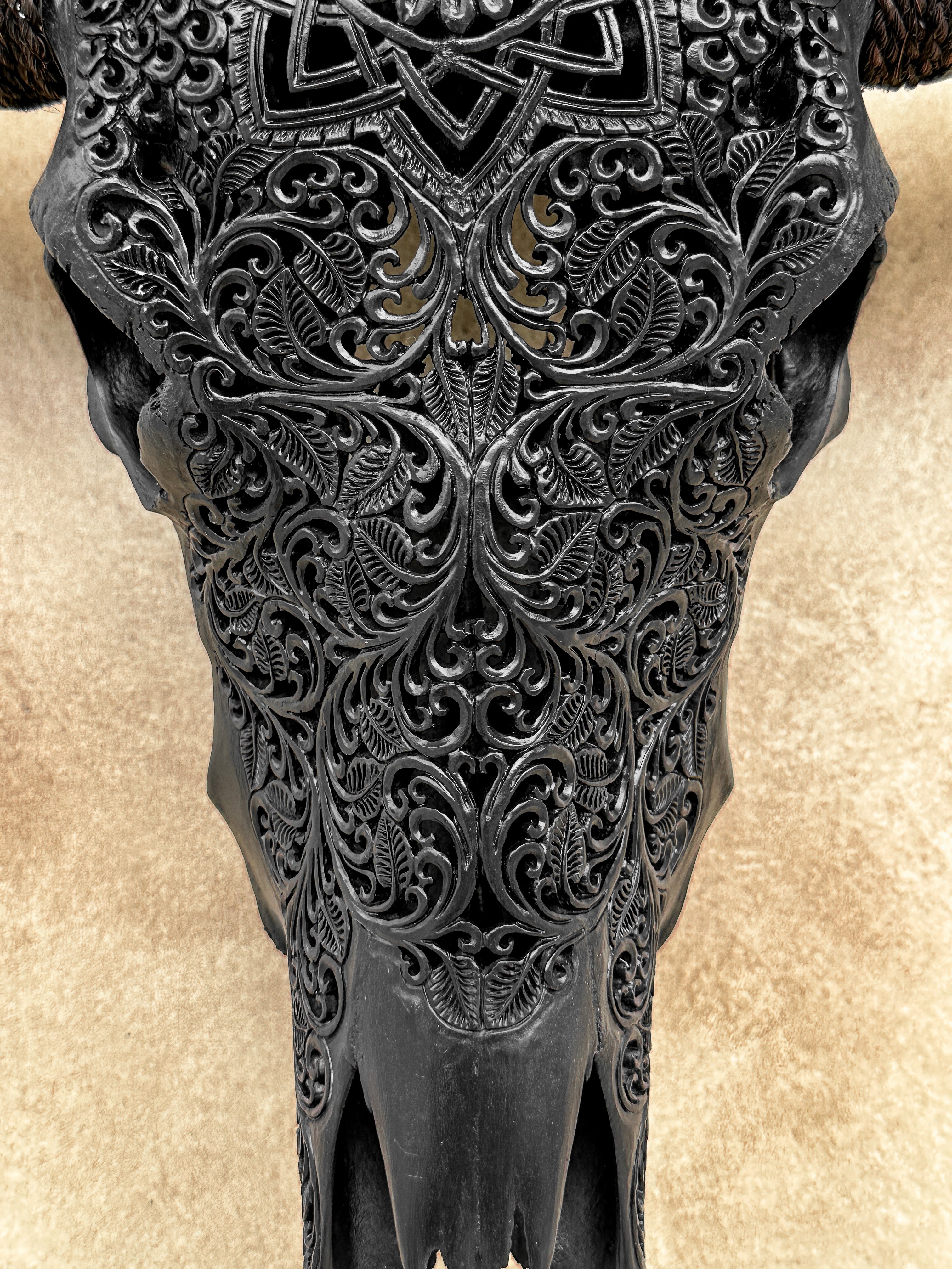 Caved Waterbuffalo Skulls with Star Mandala Carving Skull,A/090