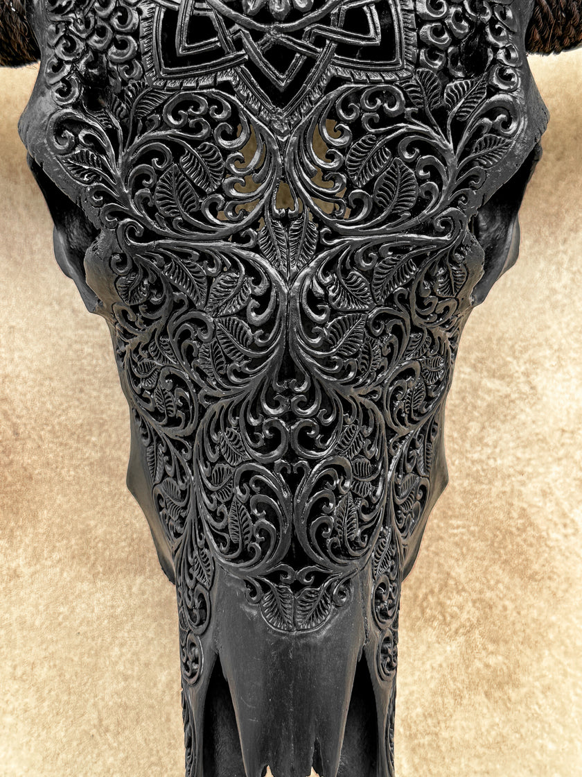 Caved Waterbuffalo Skulls with Star Mandala Carving Skull,A/090