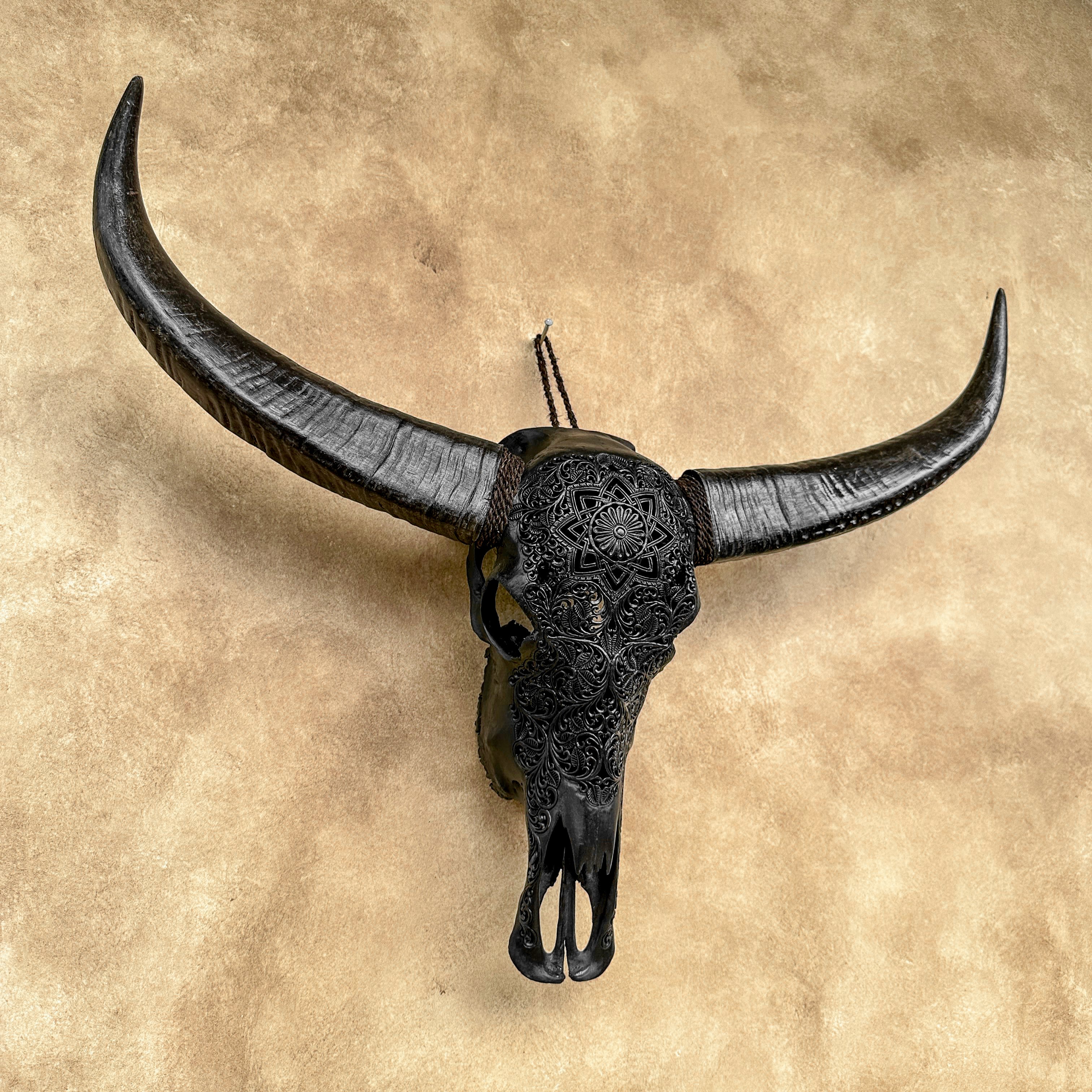 Caved Waterbuffalo Skulls with Star Mandala Carving Skull,A/090