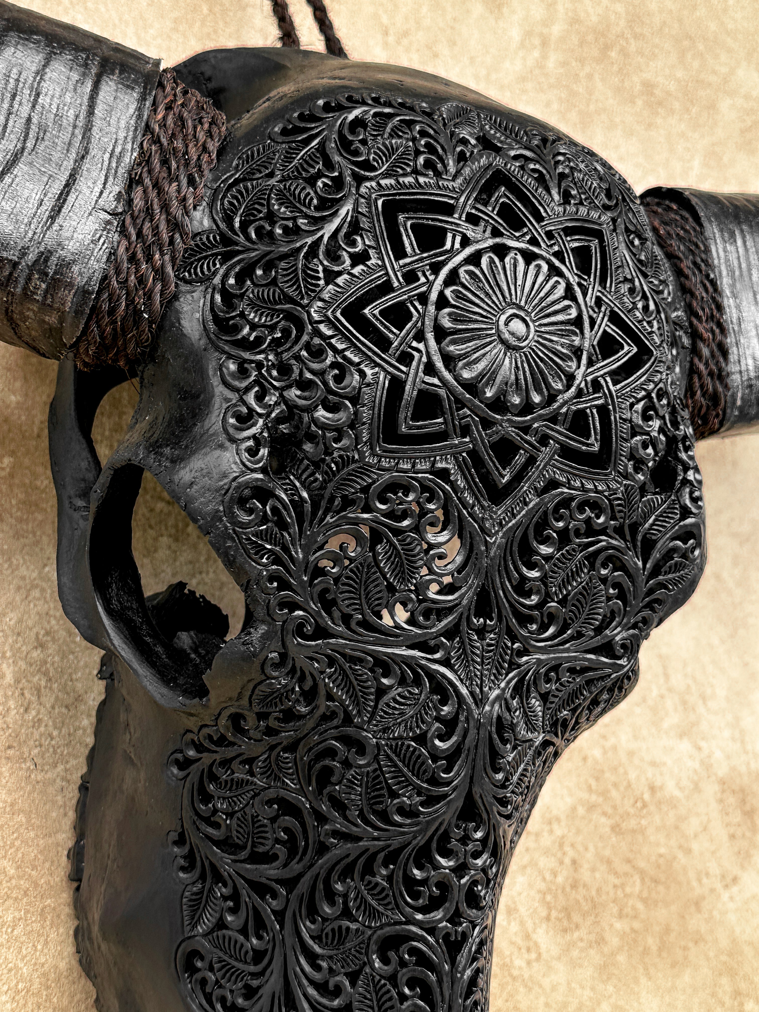 Caved Waterbuffalo Skulls with Star Mandala Carving Skull,A/090