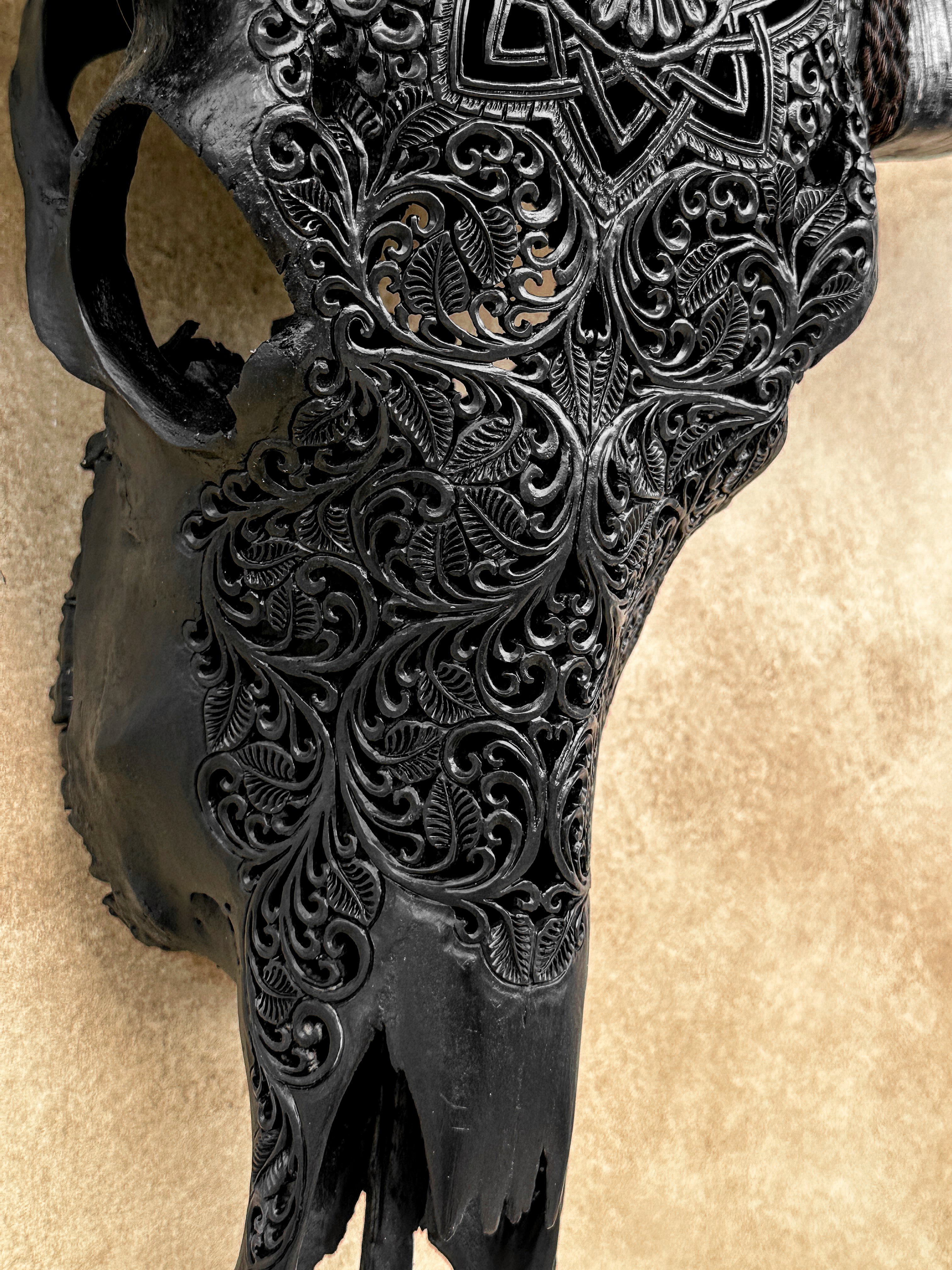 Caved Waterbuffalo Skulls with Star Mandala Carving Skull,A/090