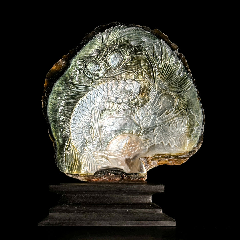 Carved Mother of Pearl Shells Koi Carving ToS,A/029