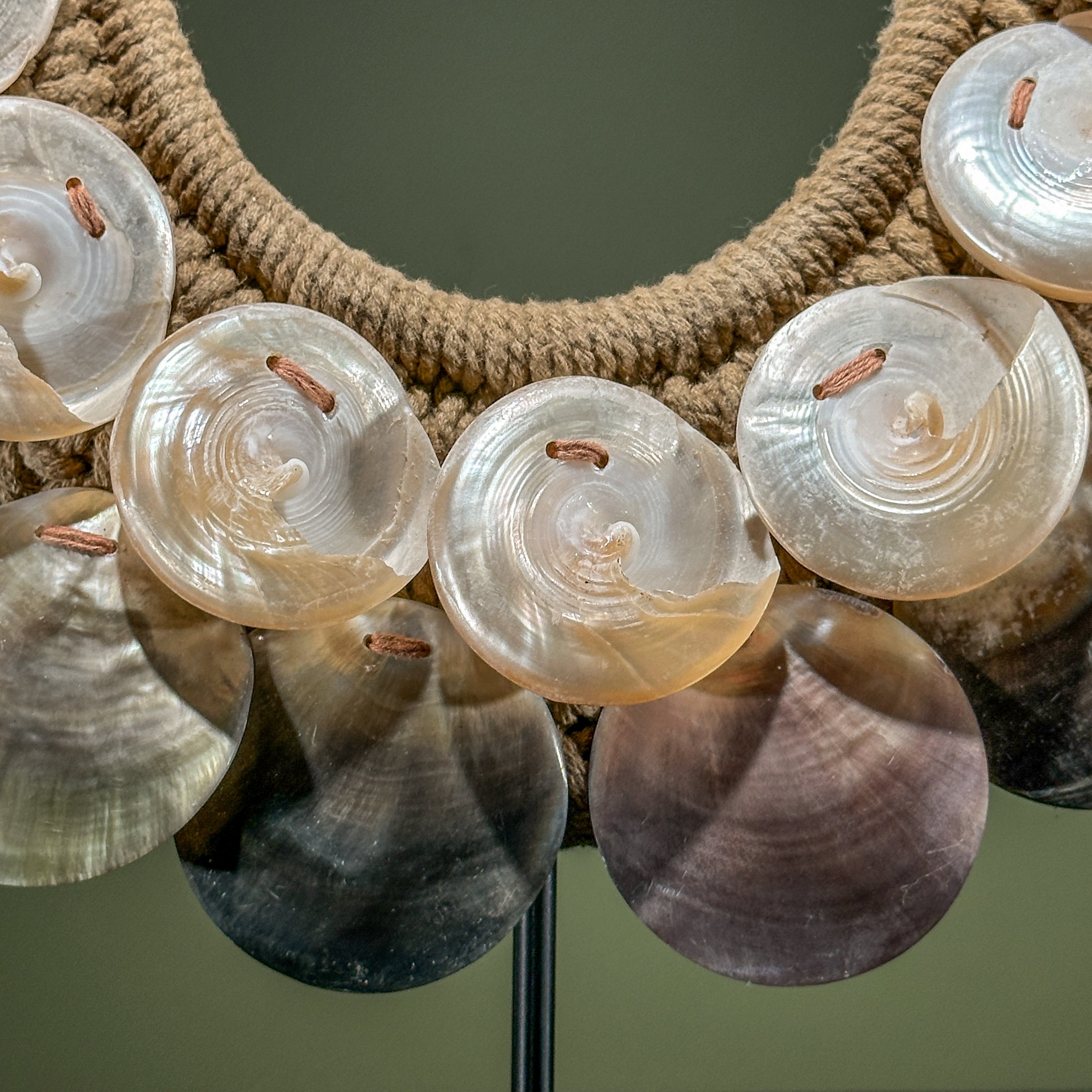 Decorative Shell Necklace on Stand – Coastal Tribal-Inspired Display Piece for Boho, Natural, or Ethnic-Inspired Home Styling - SN 5 - SN A/01