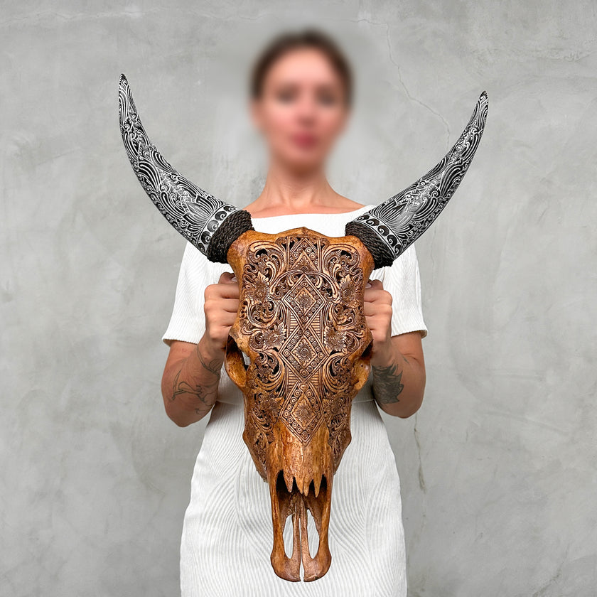 Fully carved cow skulls with Ketupat Carving Skull,A/083