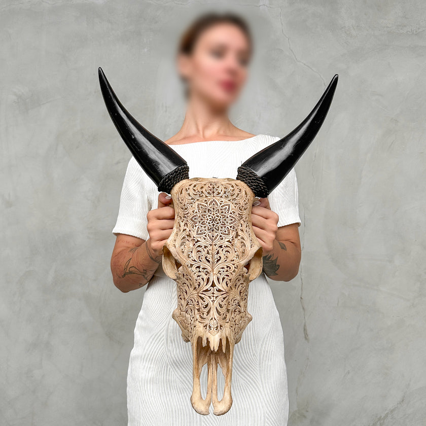 Carved Cow Skulls with Star Mandala Carving Skull,A/075