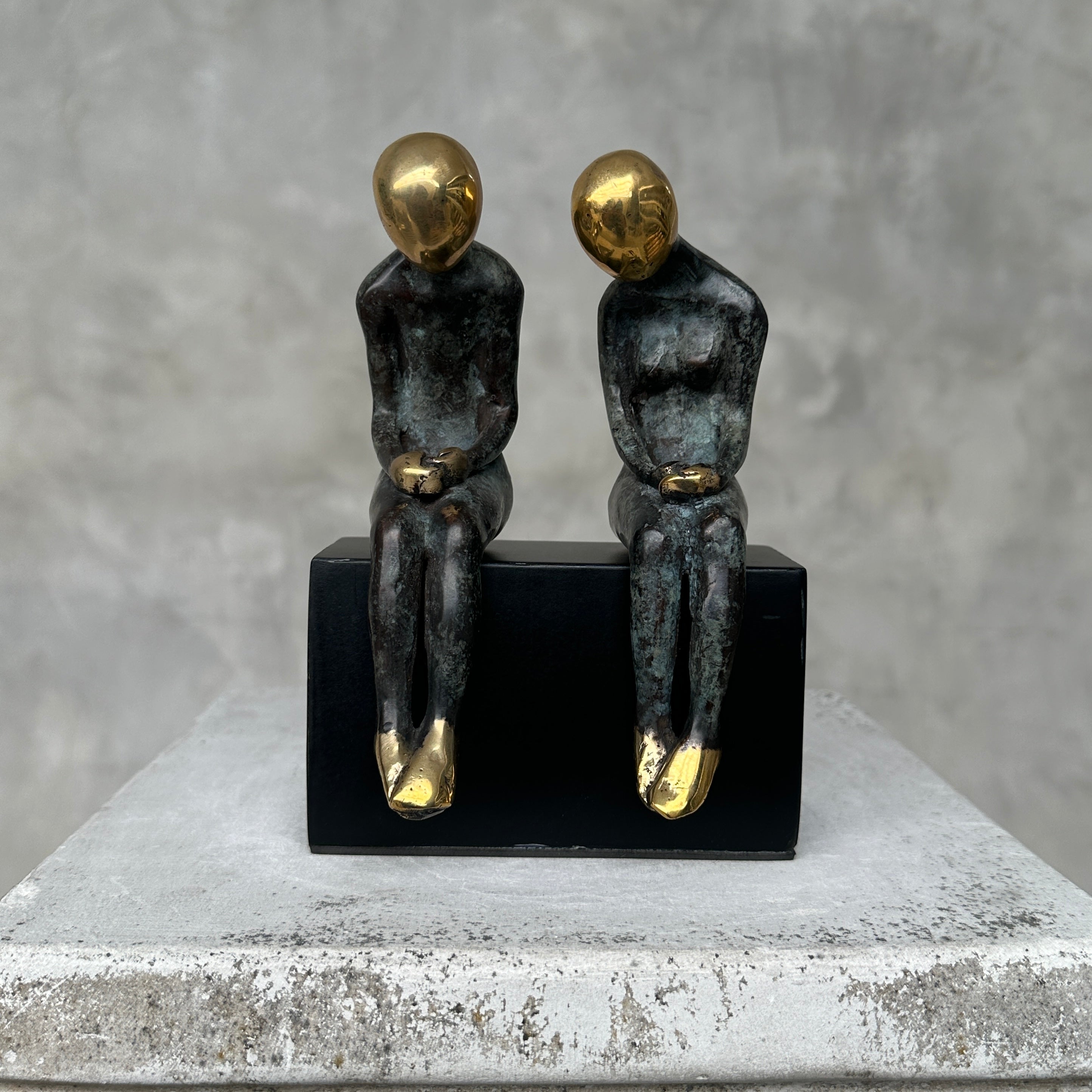 Sitting Couple Patinated Bronze with Polished Accents