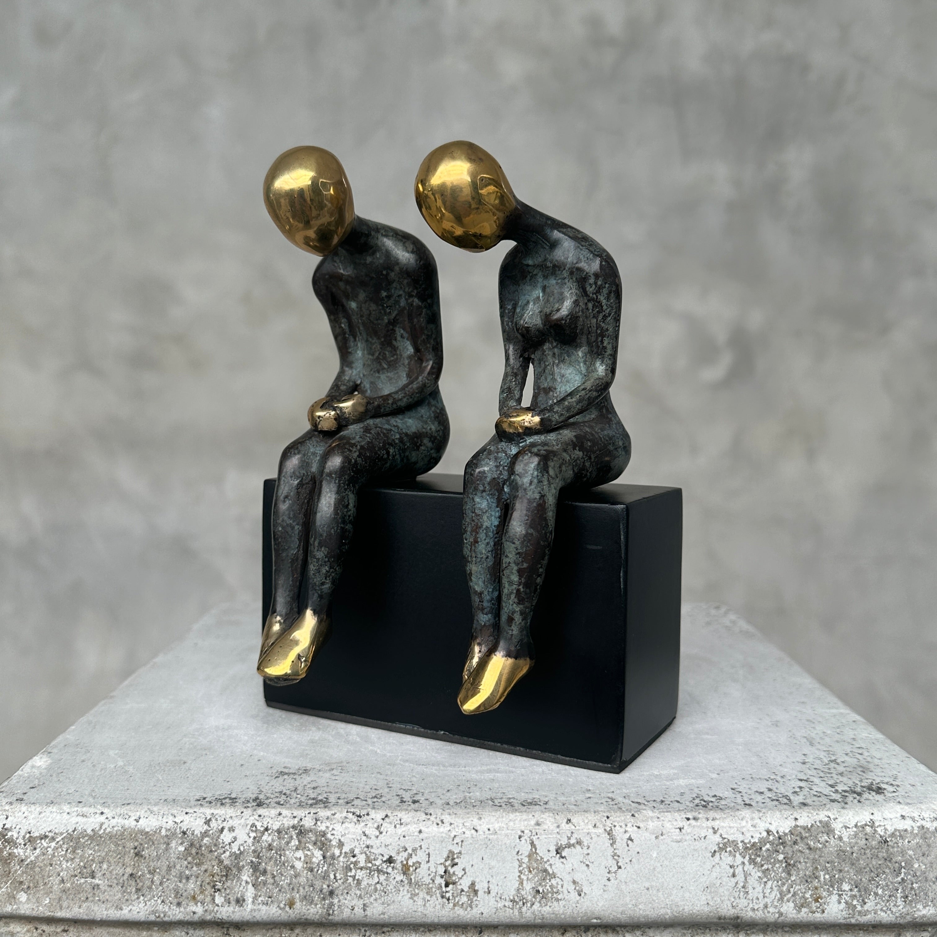 Sitting Couple Patinated Bronze with Polished Accents